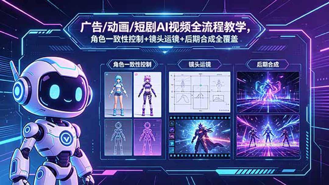 广告/动画/短剧AI视频全流程教学,角色一致性控制+镜头运镜+后期合成全覆盖 - A5资源网 广告/动画/短剧AI视频全流程教学,角色一致性控制+镜头运镜+后期合成全覆盖 - A5资源网