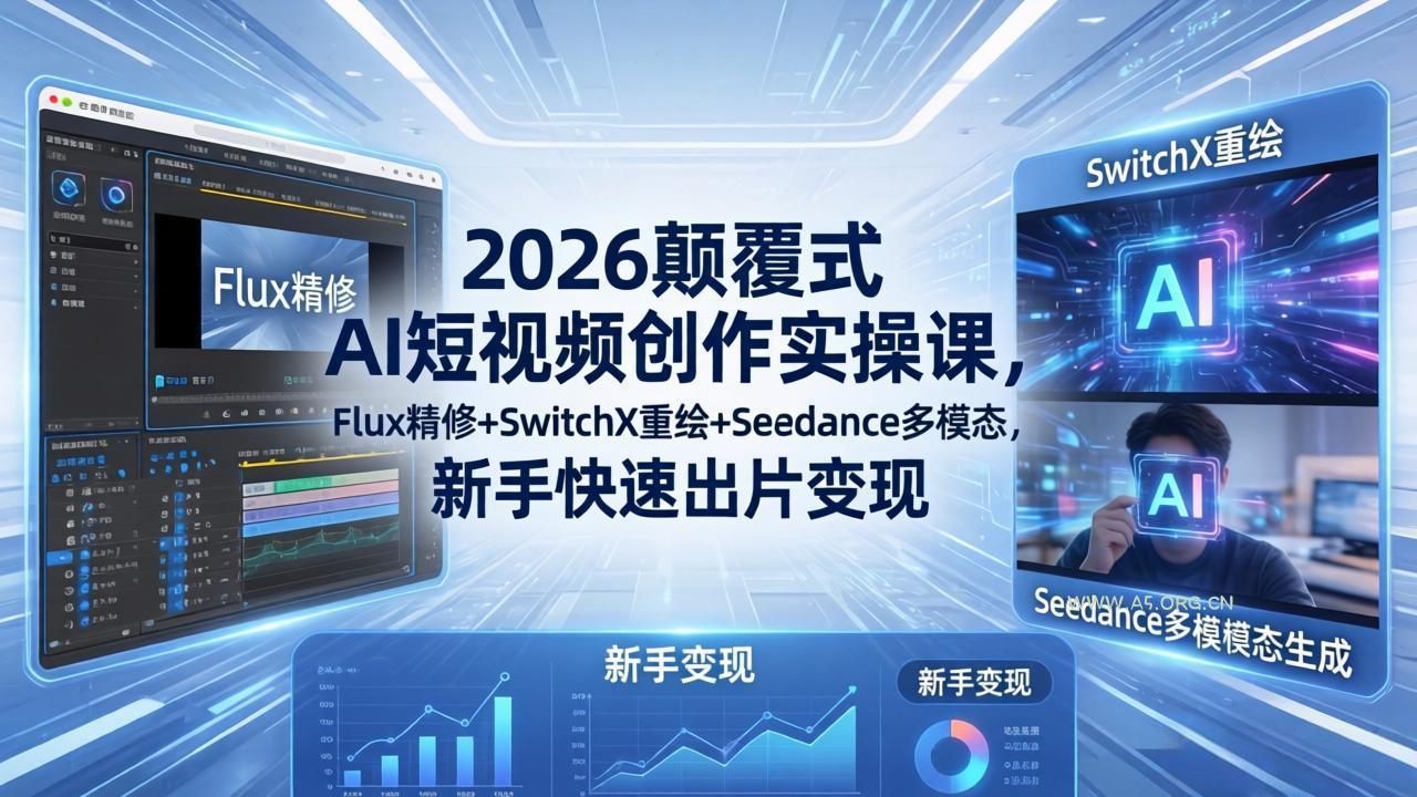 2026颠覆式 AI短视频创作课-5月更新，Flux精修+SwitchX重绘+Seedance多模态，新手快速出片变现-A5资源网