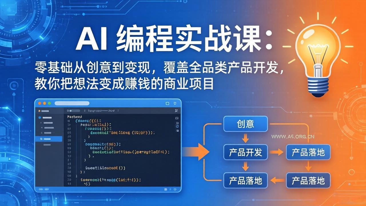 AI编程实战课-第三期-5月19更新:零基础从创意到变现,覆盖全品类产品开发,把想法变成赚钱项目 - A5资源网 AI编程实战课-第三期-5月19更新:零基础从创意到变现,覆盖全品类产品开发,把想法变成赚钱项目 - A5资源网