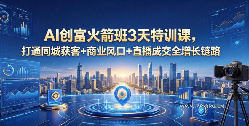 AI创富火箭班3天特训课，打通同城获客+商业风口+直播成交全增长链路，2026年4月新课-A5资源网