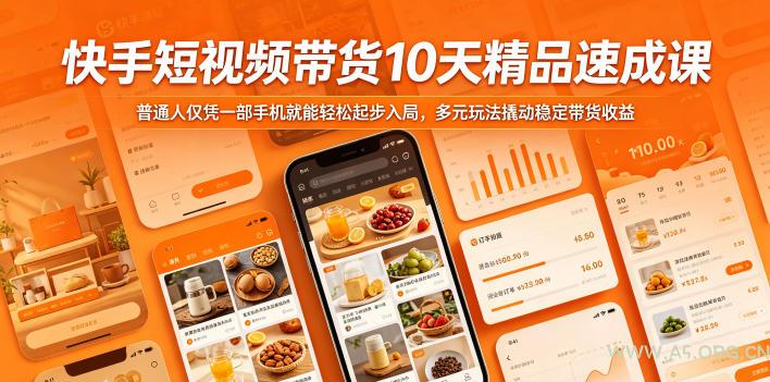 快手短视频带货10天精品速成课，普通人仅凭一部手机就能轻松起步入局，多元玩法撬动稳定带货收益-A5资源网