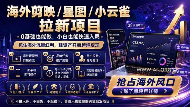 海外剪映 / 星图 / 小云雀拉新项目 普通人也能上手的跨境流量变现副业-A5资源网
