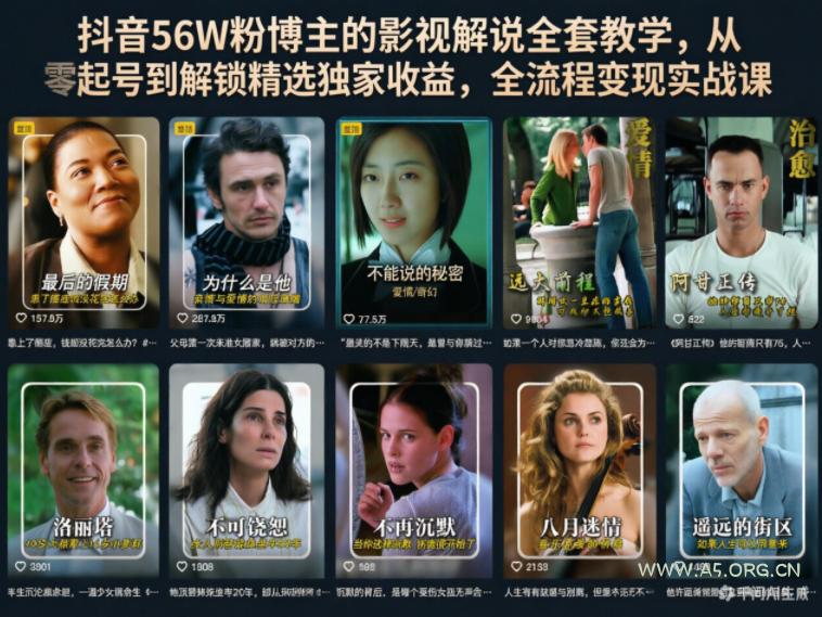 抖音56W粉博主的影视解说全套教学,从零起号到解锁精选独家收益,全流程变现实战课 - A5资源网 抖音56W粉博主的影视解说全套教学,从零起号到解锁精选独家收益,全流程变现实战课