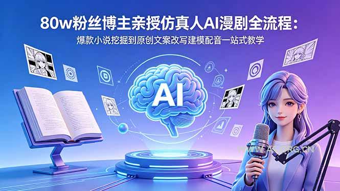 80w粉丝博主亲授仿真人AI漫剧全流程：爆款小说挖掘到原创文案改写建模配音一站式教学-小红泡