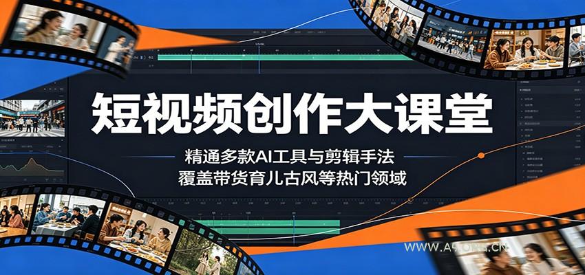 短视频创作大课堂:精通多款AI工具与剪辑手法,覆盖带货、育儿、古风等热门领域-小红泡
