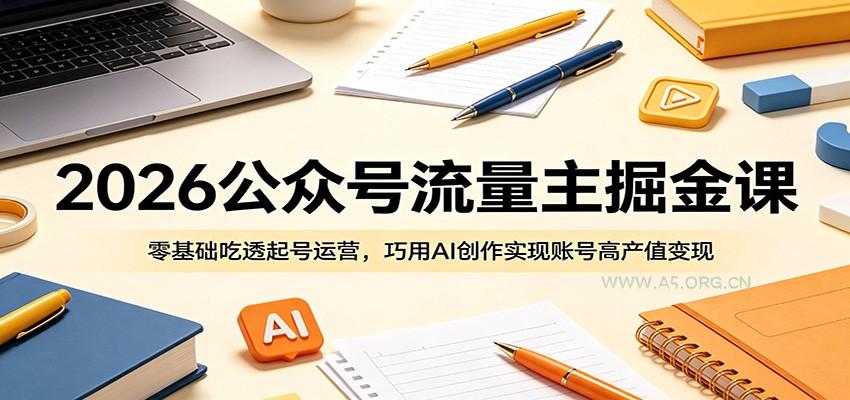 2026公众号流量主掘金课：零基础吃透起号运营，巧用AI创作实现账号高产值变现-小红泡