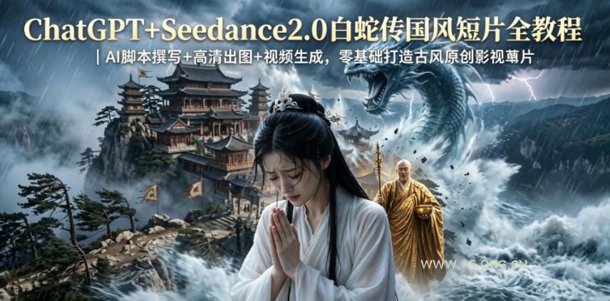 ChatGPT+Seedance2.0白蛇传国风短片全教程｜AI脚本撰写+高清出图+视频生成，零基础打造古风原创影视短片-小红泡