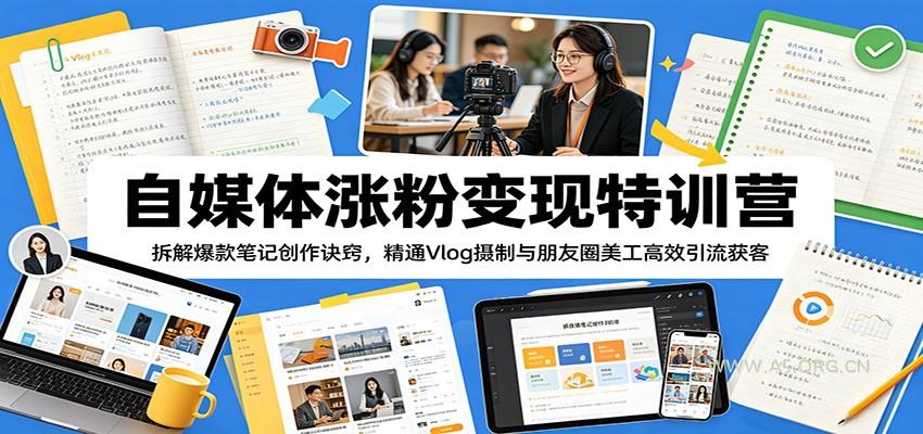 自媒体涨粉变现特训营：拆解爆款笔记创作诀窍，精通Vlog摄制与朋友圈美工高效引流获客-小红泡