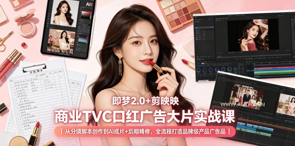 即梦2.0+剪映商业TVC口红广告大片实战课｜从分镜脚本创作到AI成片+后期精修，全流程打造品牌级产品广告-小红泡
