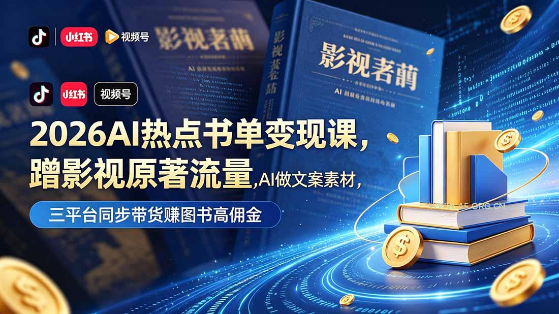 2026AI热点书单变现课，蹭影视原著流量，AI做文案素材，三平台同步带货赚图书高佣金-小红泡