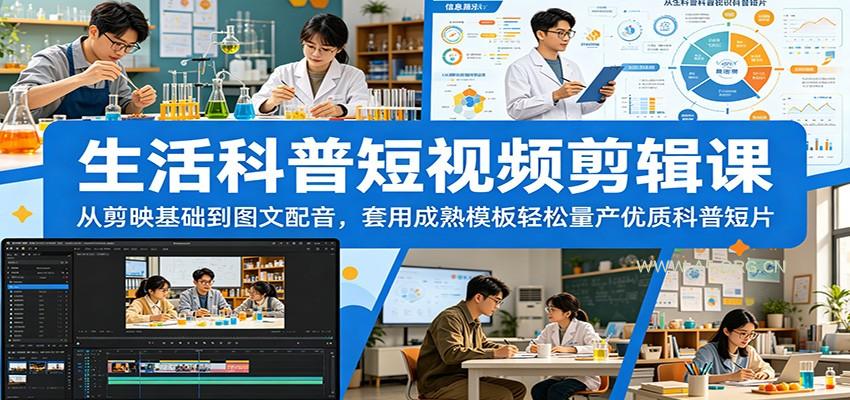 生活科普短视频剪辑课：从剪映基础到图文配音，套用成熟模板轻松量产优质科普短片-小红泡