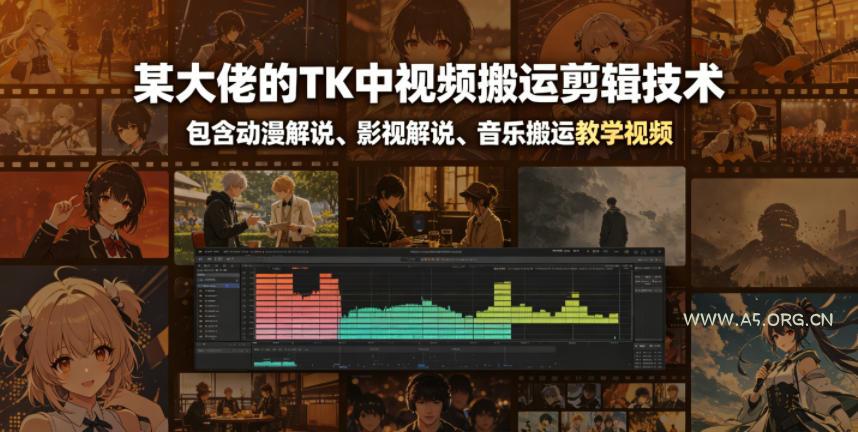 某大佬的TK中视频搬运剪辑技术，包含动漫解说、影视解说、音乐搬运教学视频-小红泡