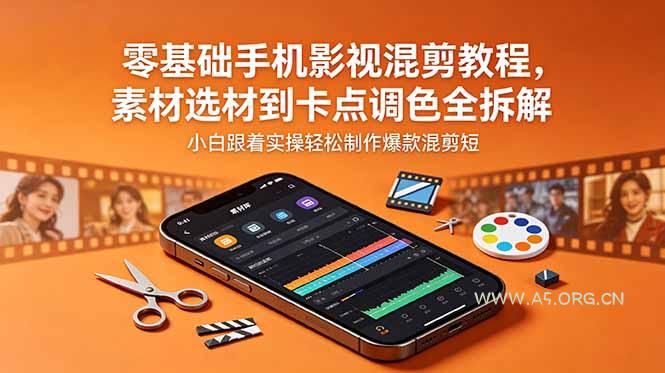 零基础手机影视混剪教程，素材选材到卡点调色全拆解，小白跟着实操轻松制作爆款混剪短片-小红泡