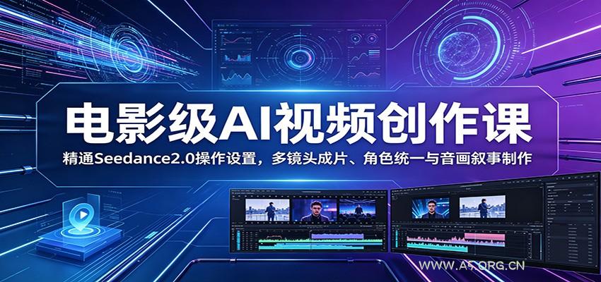 电影级AI视频创作课:精通Seedance2.0操作设置,多镜头成片、角色统一与音画叙事制作-小红泡