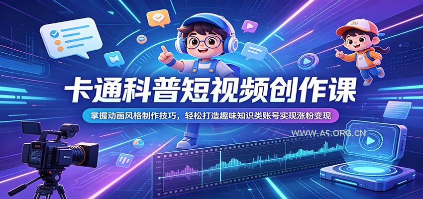 卡通科普短视频创作课:掌握动画风格制作技巧,轻松打造趣味知识类账号实现涨粉变现-小红泡