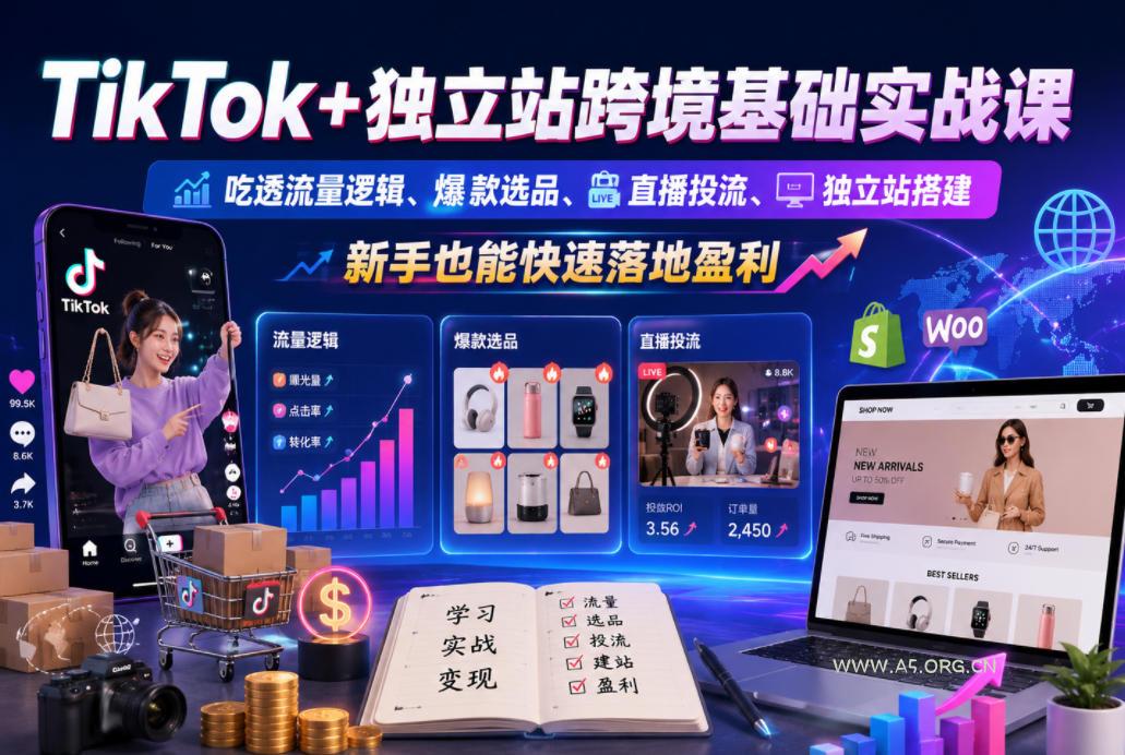 TikTok+独立站跨境基础实战课,吃透流量逻辑、爆款选品、直播投流与独立站搭建,新手也能快速落地盈利 - 小红泡 TikTok+独立站跨境基础实战课,吃透流量逻辑、爆款选品、直播投流与独立站搭建,新手也能快速落地盈利