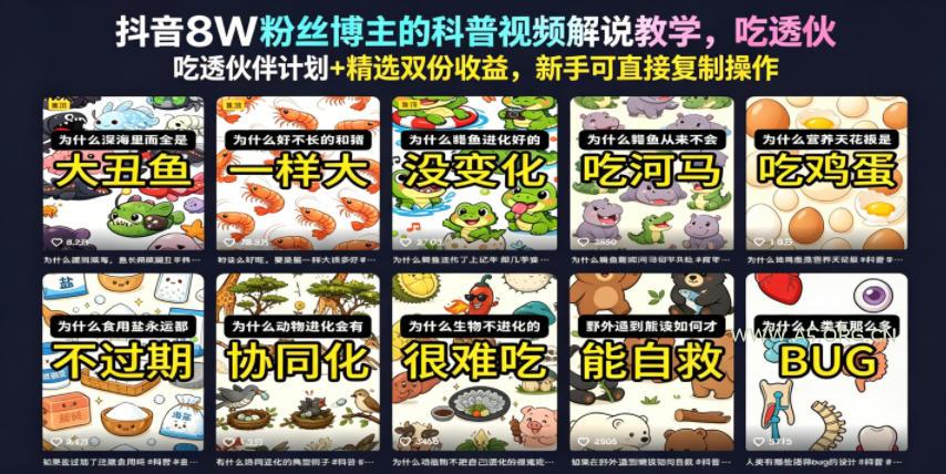 抖音8W粉丝博主的科普视频解说教学，吃透伙伴计划+精选双份收益，新手可直接复制操作-小红泡