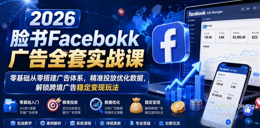 2026脸书Facebook广告全套实战课,零基础从零搭建广告体系,精准投放优化数据,解锁跨境广告稳定变现玩法-小红泡