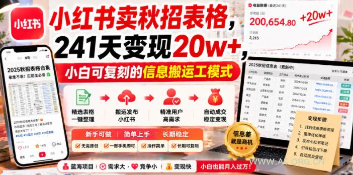 小红书卖秋招表格，241天变现20w+，小白可复刻的信息搬运工模式-小红泡