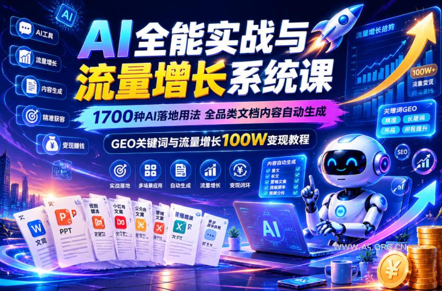 AI全能实战与流量增长系统课,1700种AI落地用法,全品类文档内容自动生成,GEO关键词与流量增长100W变现教程 - 小红泡 AI全能实战与流量增长系统课,1700种AI落地用法,全品类文档内容自动生成,GEO关键词与流量增长100W变现教程