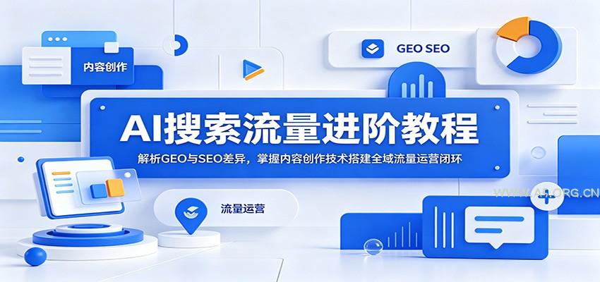 AI搜索流量进阶教程:解析GEO与SEO差异,掌握内容创作技术搭建全域流量运营闭环-小红泡
