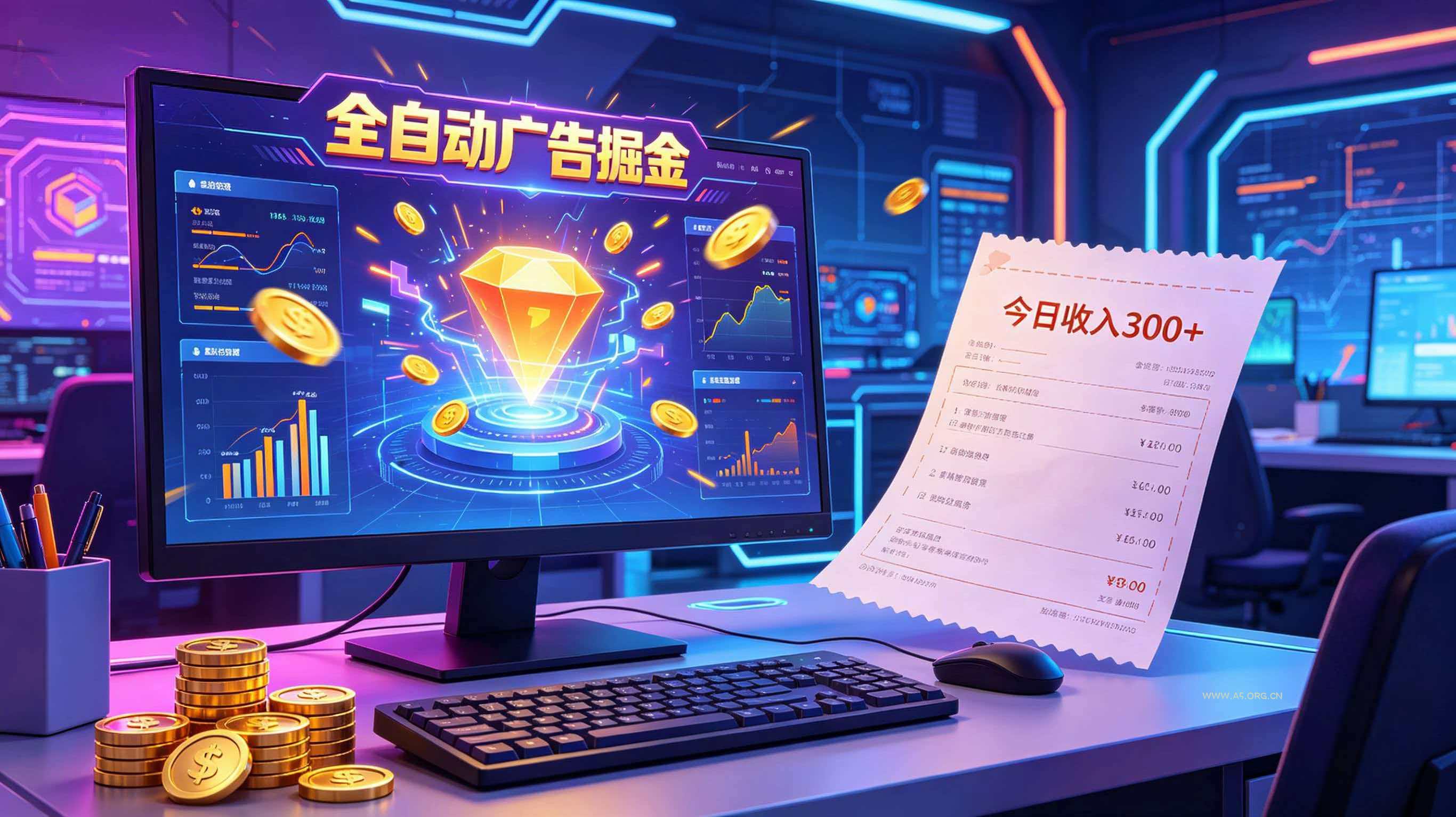 全自动广告掘金，日入300+。全程Ai自动化运行，解放双手，时间自由。收益稳定 - 小红泡