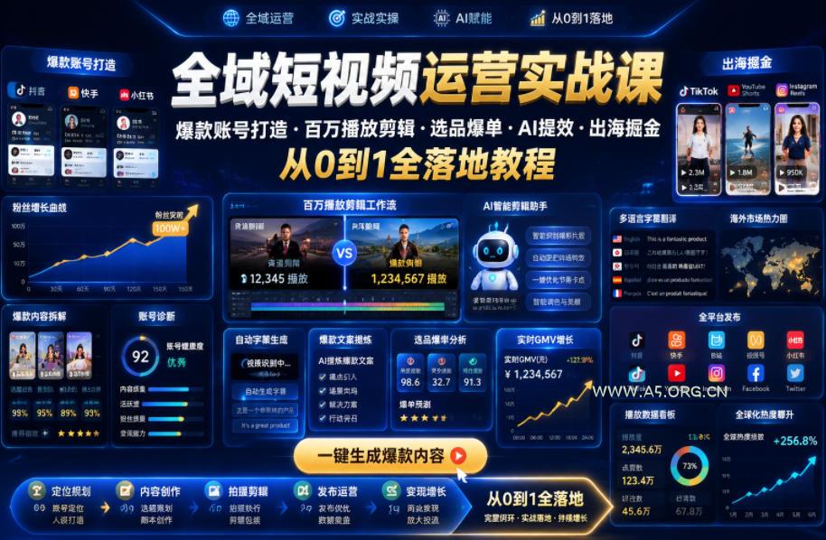 全域短视频运营实战课,爆款账号打造・百万播放剪辑・选品爆单・AI提效・出海掘金,从0到1全落地教程 - 小红泡 全域短视频运营实战课,爆款账号打造・百万播放剪辑・选品爆单・AI提效・出海掘金,从0到1全落地教程