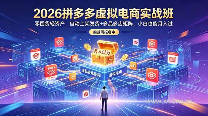 2026拼多多虚拟电商实战班：零囤货轻资产，自动上架发货+多品多店矩阵，小白也能月入过万 - 小红泡