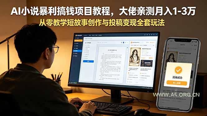 AI小说暴利搞钱项目教程，大佬亲测月入1-3万，从零教学短故事创作与投稿变现全套玩法-小红泡