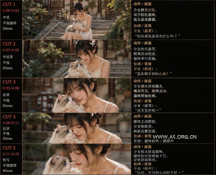 美女和猫故事提示词,人物一致性提示词+故事板 - 小红泡 美女和猫故事提示词,人物一致性提示词+故事板