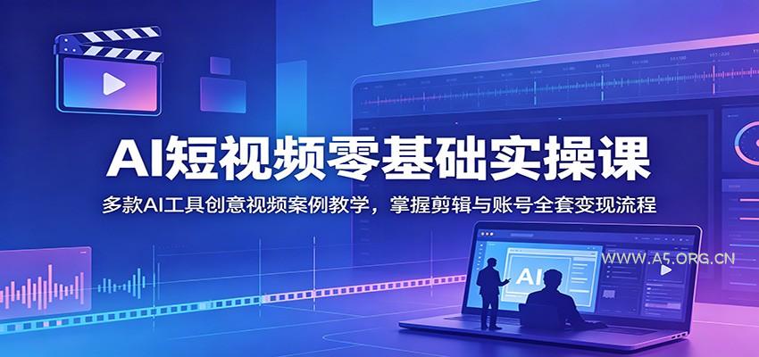 AI短视频零基础实操课：多款AI工具创意视频案例教学，掌握剪辑与账号全套变现流程 - 小红泡