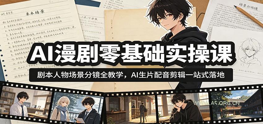 AI漫剧零基础实操课：剧本人物场景分镜全教学，AI生片配音剪辑一站式落地 - 小红泡