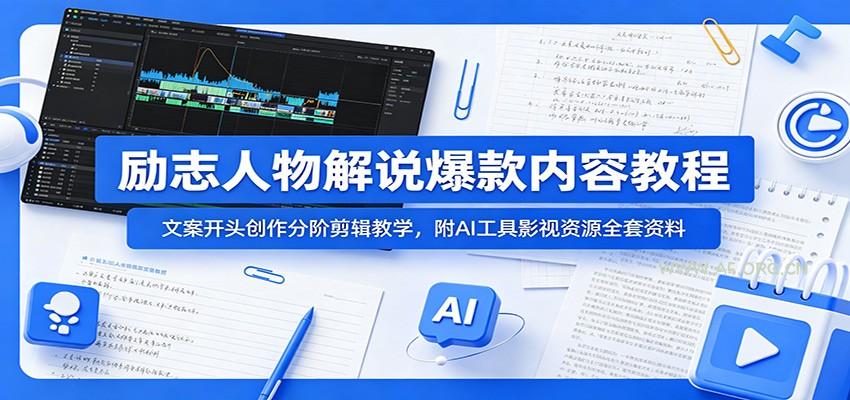 励志人物解说爆款内容教程：文案开头创作分阶剪辑教学，附AI 工具影视资源全套资料 - 小红泡