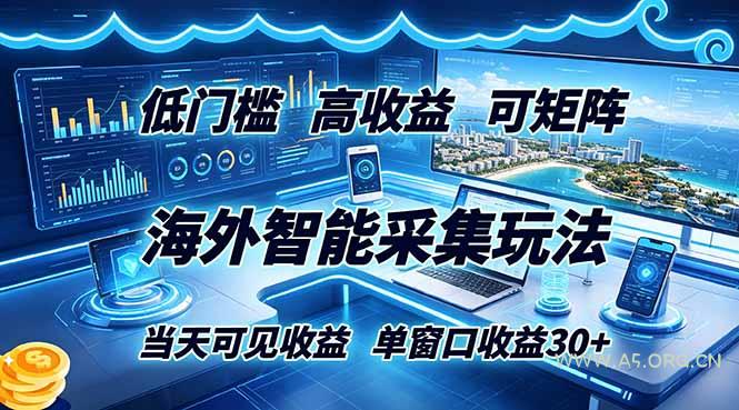 海外智能采集玩法，低门槛高单价可矩阵，当天可见收益，单窗口30+-小红泡
