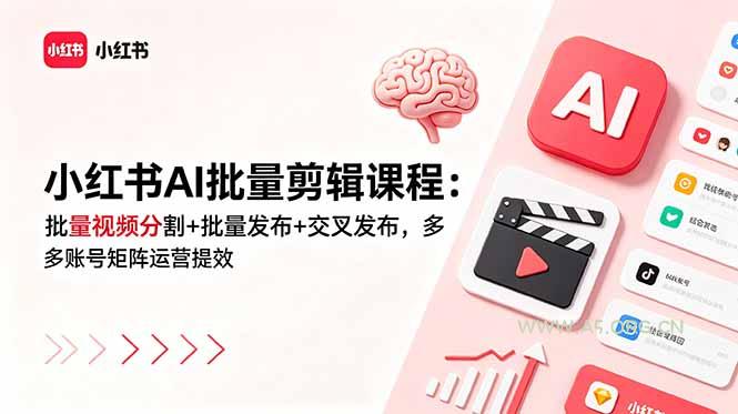 小红书AI批量剪辑课程：批量视频分割+批量发布+交叉发布，多账号矩阵运营提效-小红泡