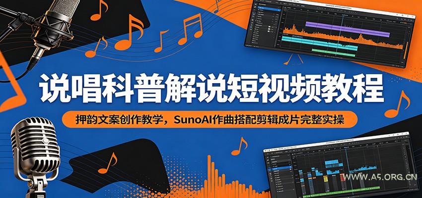 说唱科普解说短视频教程：押韵文案创作教学，SunoAI作曲搭配剪辑成片完整实操 - 小红泡