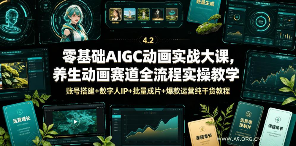 零基础AIGC动画实战大课,养生动画赛道全流程实操教学,账号搭建+数字人IP+批量成片+爆款运营纯干货教程 - 小红泡 零基础AIGC动画实战大课,养生动画赛道全流程实操教学,账号搭建+数字人IP+批量成片+爆款运营纯干货教程