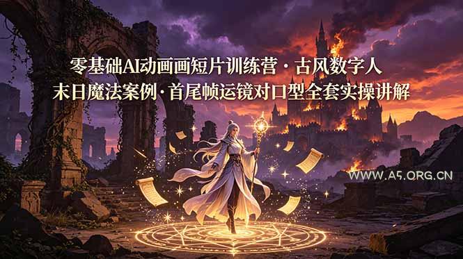 零基础AI动画短片训练营，古风数字人末日魔法案例，首尾帧运镜对口型全套实操讲解 - 小红泡