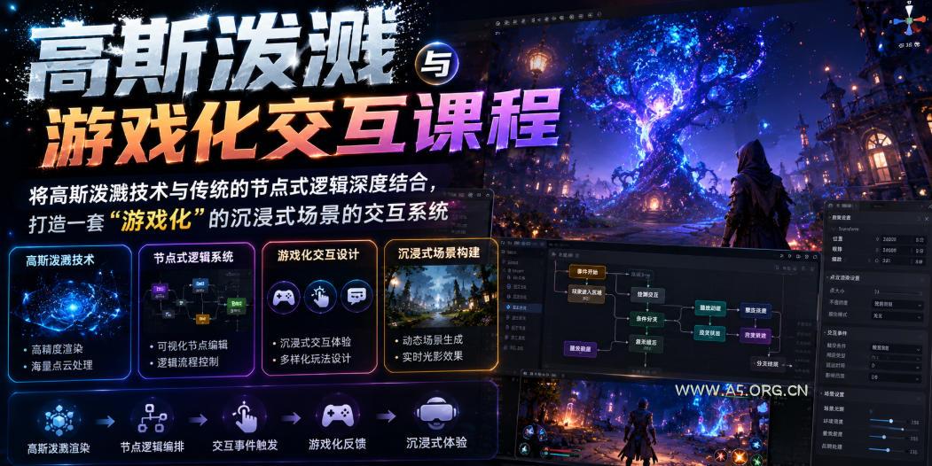 高斯泼溅与游戏化交互课程，将高斯泼溅技术与传统的节点式逻辑深度结合，打造一套&ldquo;游戏化&rdquo;的沉浸式场景的交互系统