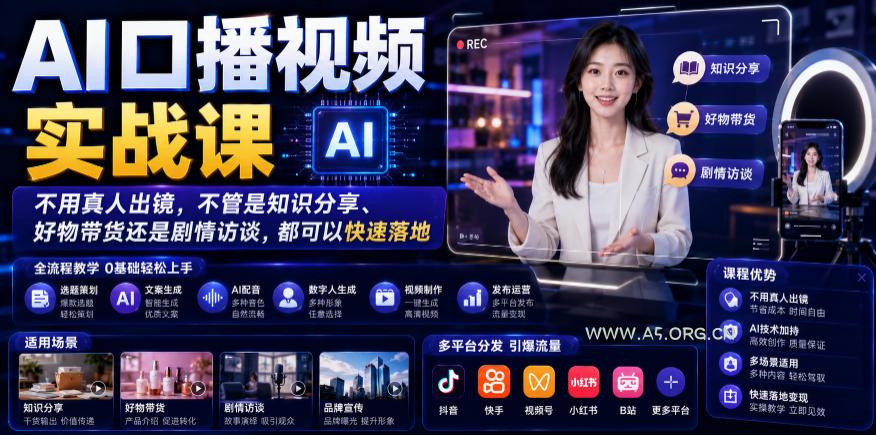 AI口播视频实战课,不用真人出镜,不管是知识分享、好物带货还是剧情访谈,都可以快速落地 - 小红泡 AI口播视频实战课,不用真人出镜,不管是知识分享、好物带货还是剧情访谈,都可以快速落地