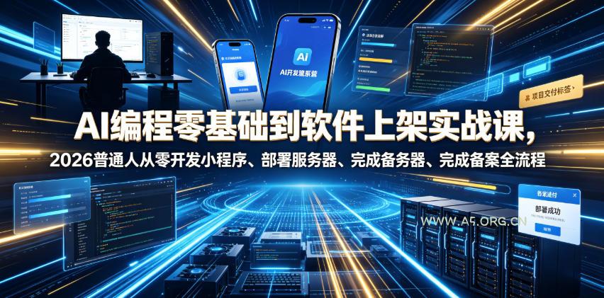 AI编程零基础到软件上架实战课，2026普通人从零开发小程序、部署服务器、完成备案全流程项目落地教程