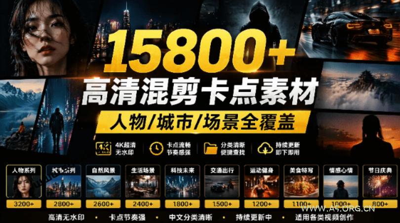 【影视剪辑素材合集】15800+高清混剪卡点｜热门影视精彩片段｜人物/城市/场景全覆盖，中文分类清晰