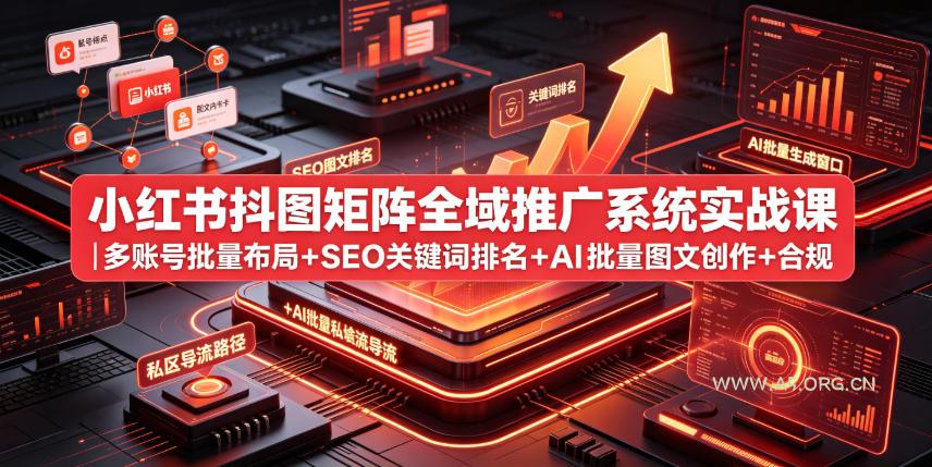 小红书抖图矩阵全域推广系统实战课|多账号批量布局+SEO关键词排名+AI批量图文创作+合规私域导流完整落地教程 - 小红泡 小红书抖图矩阵全域推广系统实战课|多账号批量布局+SEO关键词排名+AI批量图文创作+合规私域导流完整落地教程
