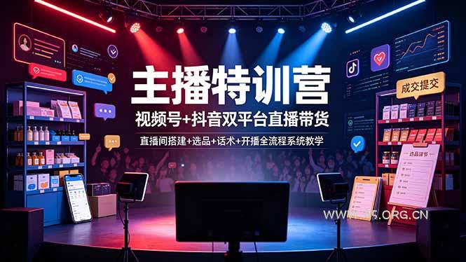 主播特训营：视频号+抖音双平台直播带货，直播间搭建+选品+话术+开播全流程系统教学 - 小红泡