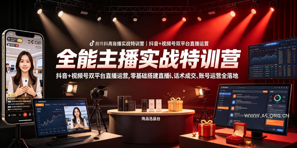 全能主播实战特训营｜抖音+视频号双平台直播运营，零基础搭建直播间、精准选品、话术成交、账号运营全落地