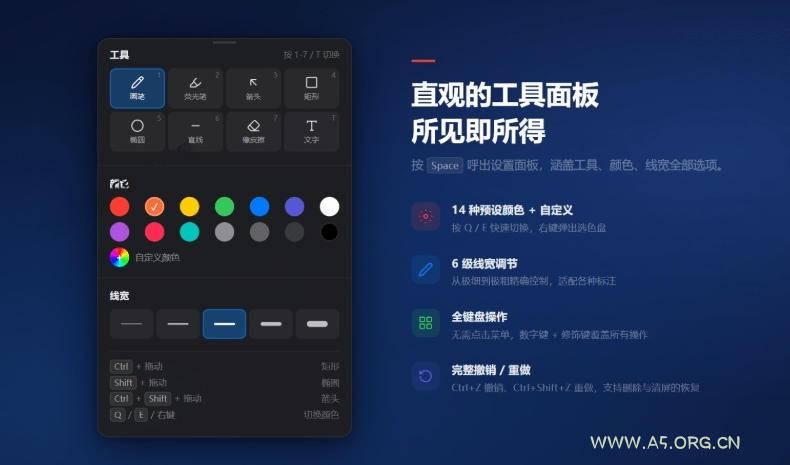 开源轻量级屏幕标注工具,1.4MB实现电脑全屏变自由画布!支持8种标注工具和全键盘操控MarkerOn - 小红泡 开源轻量级屏幕标注工具,1.4MB实现电脑全屏变自由画布!支持8种标注工具和全键盘操控MarkerOn