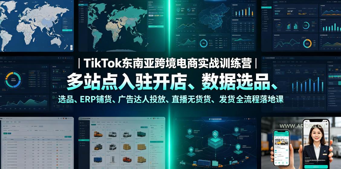 TikTok东南亚跨境电商实战训练营｜多站点入驻开店、数据选品、ERP铺货、广告达人投放、直播无货源发货全流程落地课