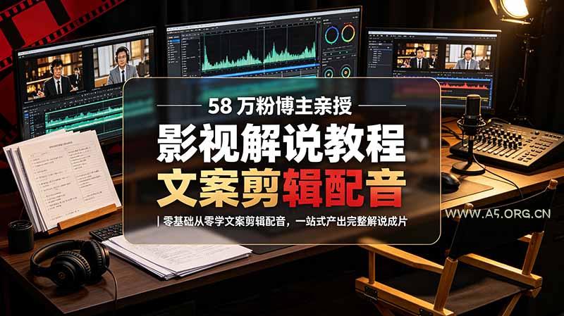 58 万粉博主荧幕春秋亲授影视解说教程｜零基础从零学文案剪辑配音，一站式产出完整解说成片 - 小红泡