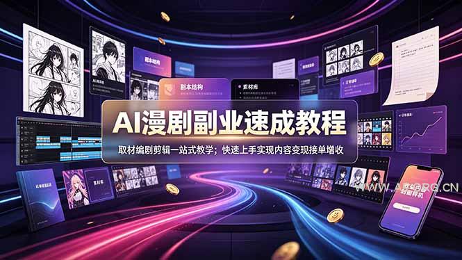 AI漫剧副业速成教程，取材编剧剪辑一站式教学；快速上手实现内容变现接单增收 - 小红泡