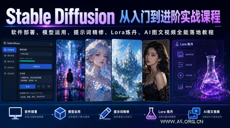 Stable Diffusion从入门到进阶实战课程|软件部署、模型运用、提示词精修、Lora炼丹、AI图文视频全能落地教程 - 小红泡 Stable Diffusion从入门到进阶实战课程|软件部署、模型运用、提示词精修、Lora炼丹、AI图文视频全能落地教程